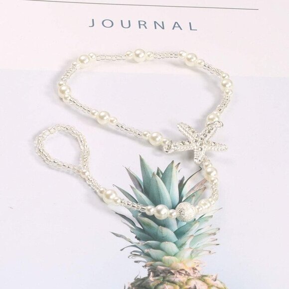 Beach Pearl Starfish Barefoot Sandals Wedding Jewelry for Women Brides - Picture 6 of 7